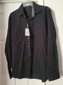NWT- Bugatchi Men's Black / Blue Button Down sz. M